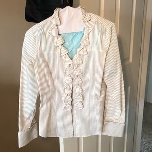 Off white pin stripe button down blouse